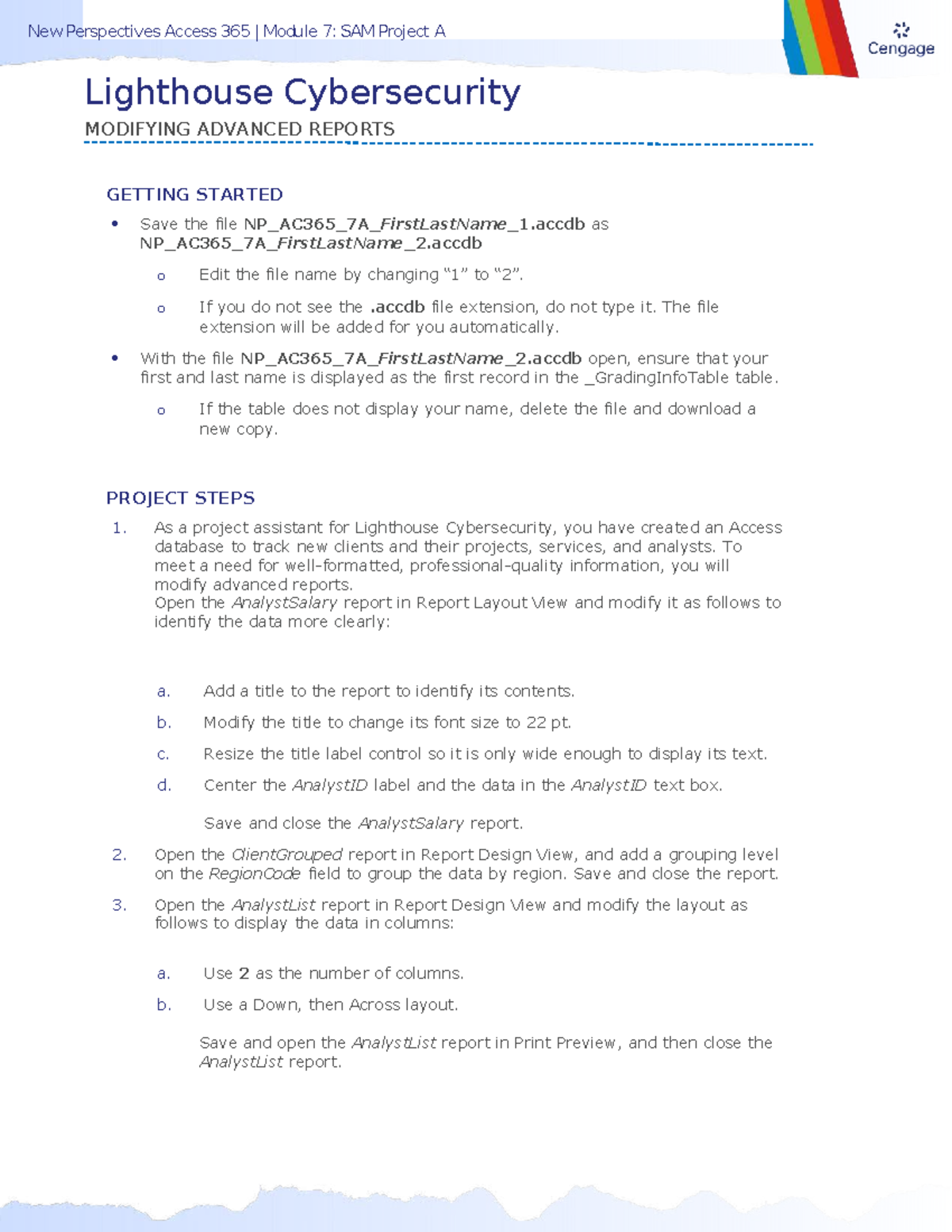 New Perspectives Access 365 Module 7: SAM Project A Instructions - Studocu