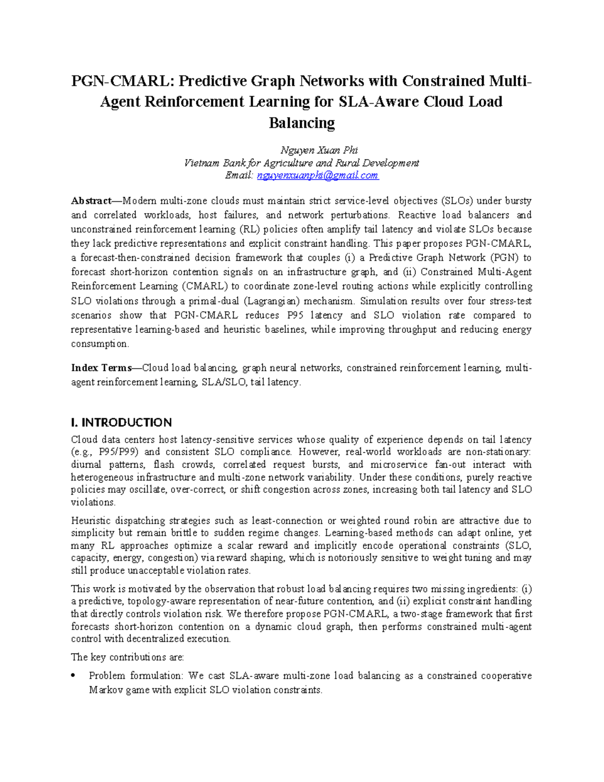 PGN-CMARL: Constrained Multi-Agent RL for Cloud Load Balancing - Studocu