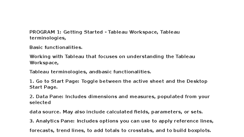 PROGRAM 1: Introduction to Tableau Workspace & Basic Functions - Studocu