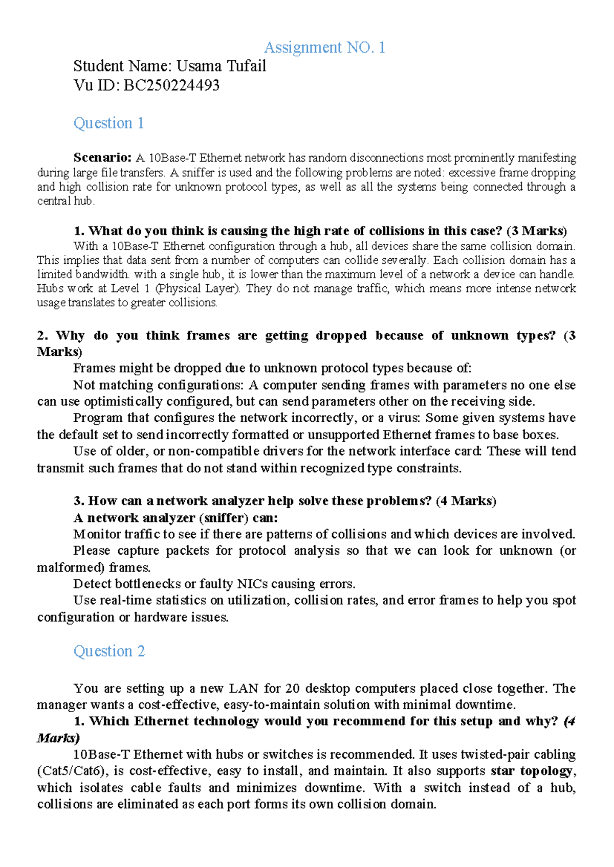 Spring 2025 Assignment No. 1: Ethernet Network Issues & Solutions - Studocu