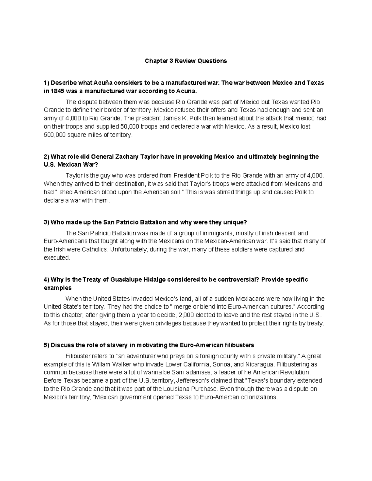Chapter 3 Review Questions on U.S.-Mexican War Dynamics - Studocu
