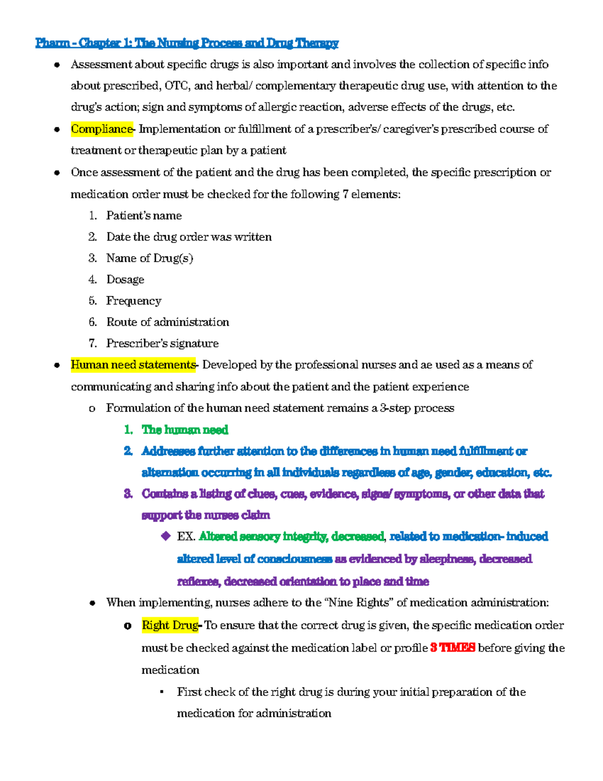 Pharm CH1: The Nursing Process & Drug Therapy Essentials - Studocu