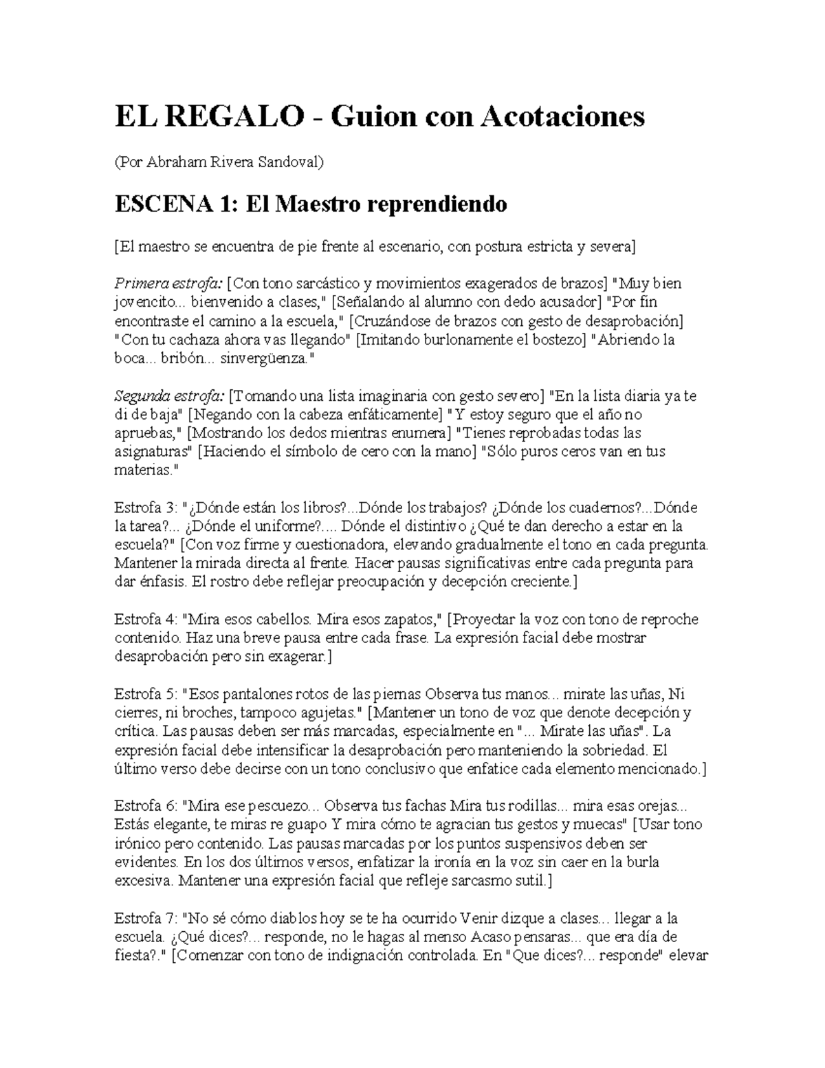 El Regalo - Script con Acotaciones de Abraham Rivera Sandoval - Studocu