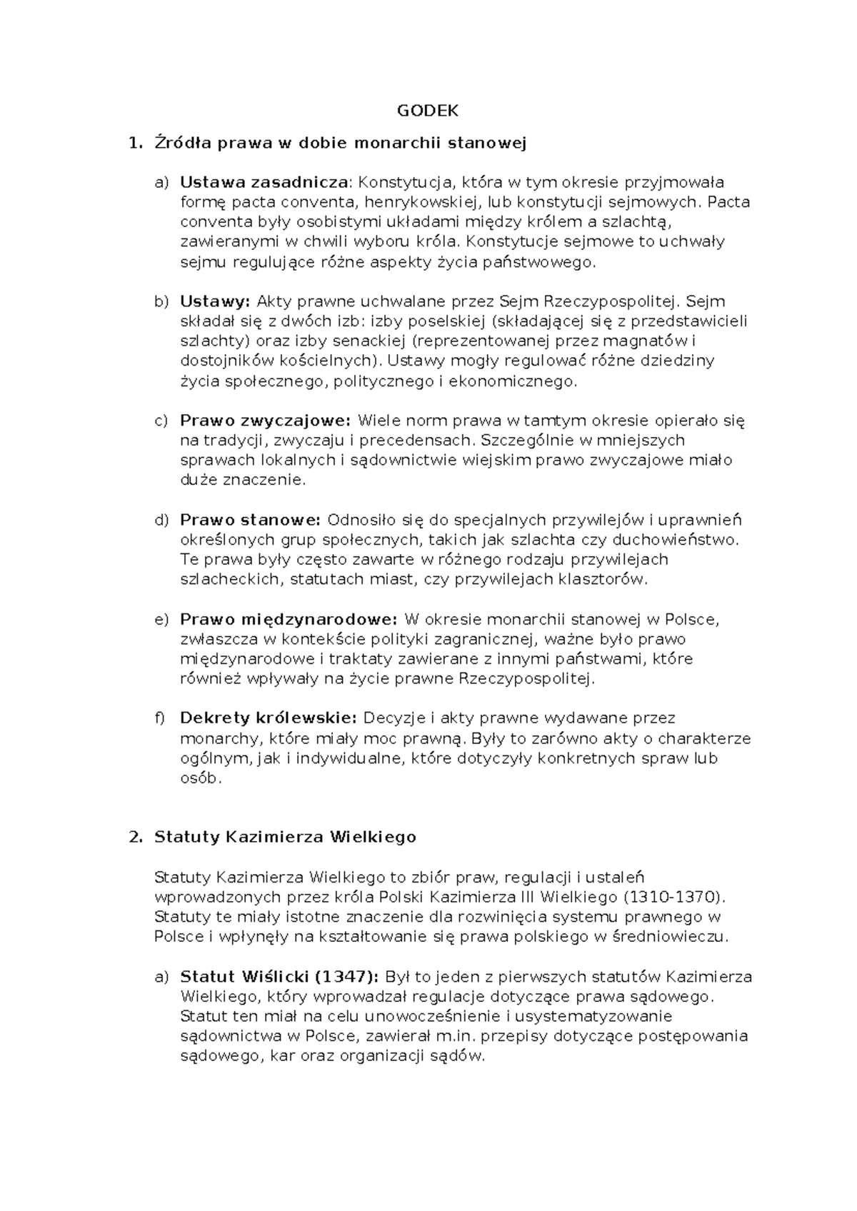 Godek - notatki do godka - GODEK Źródła prawa w dobie monarchii ...