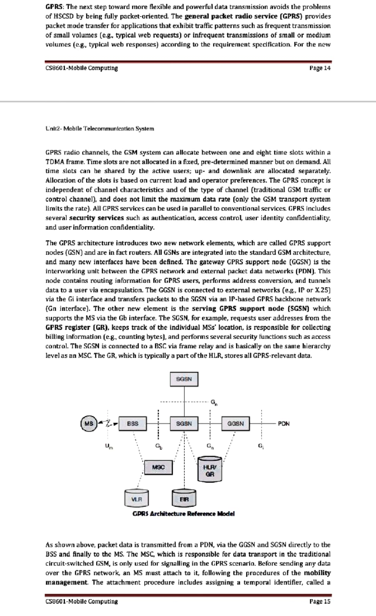 GPRS Architecture & Protocol Stack Overview - CS8601 Mobile Computing ...