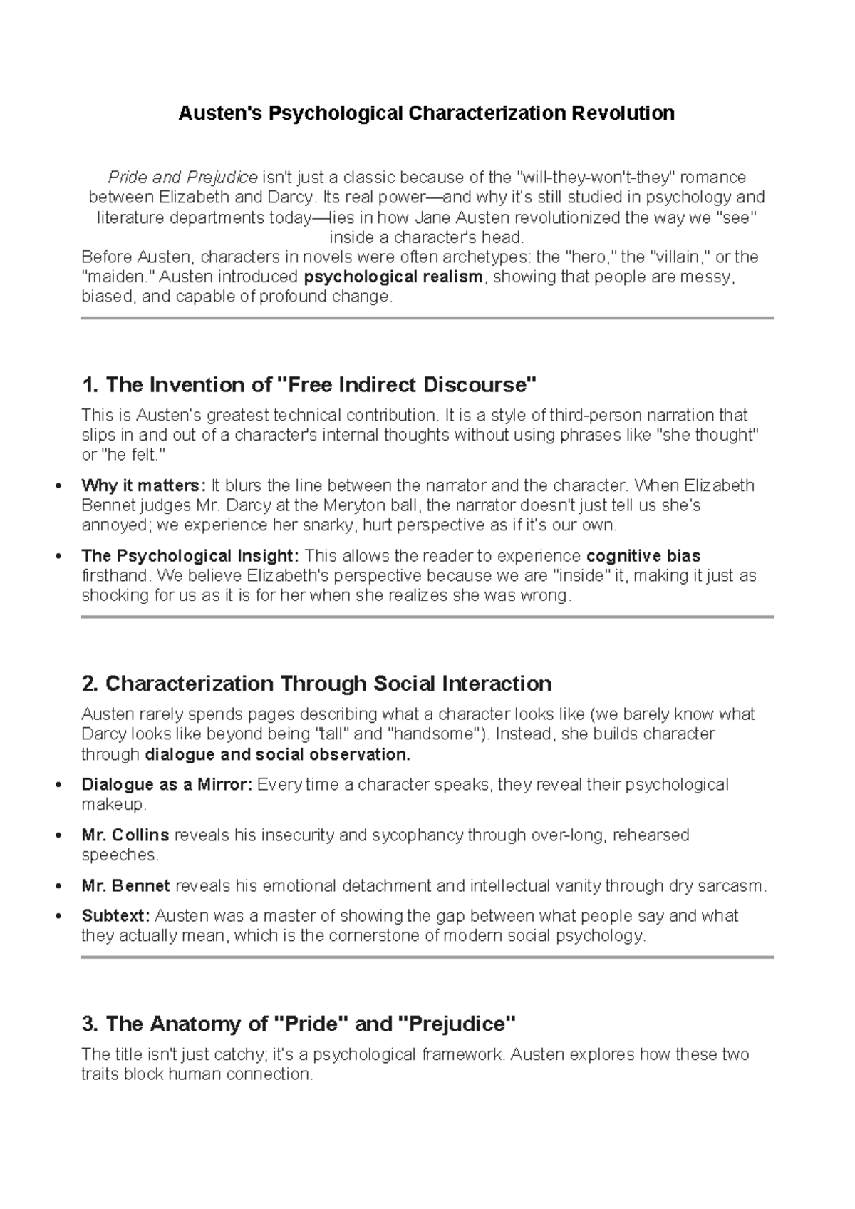 AUST 101: Austen's Psychological Characterization Revolution in Pride ...