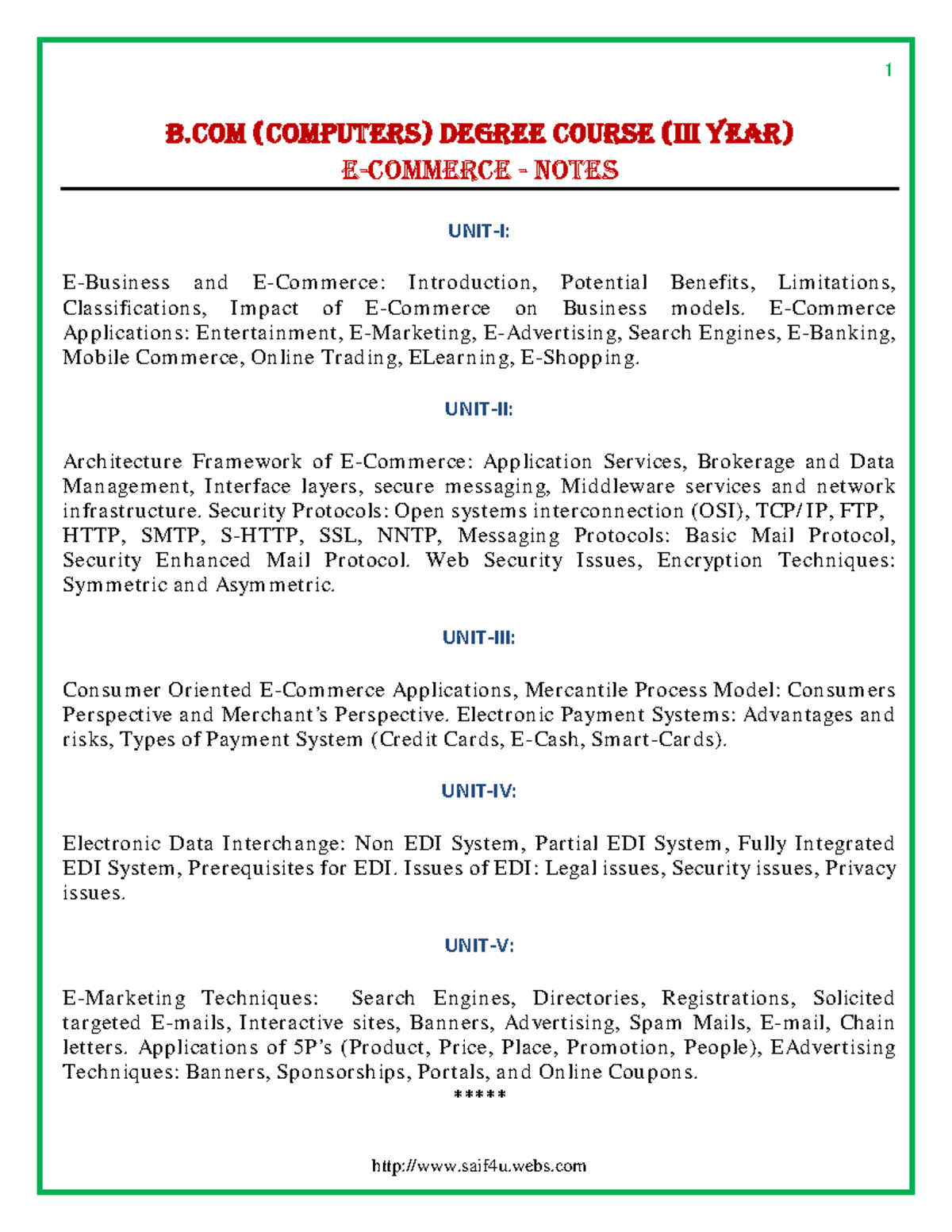 E-COMMERCE NOTES (B.COM) - Concepts, Applications & Business Models ...