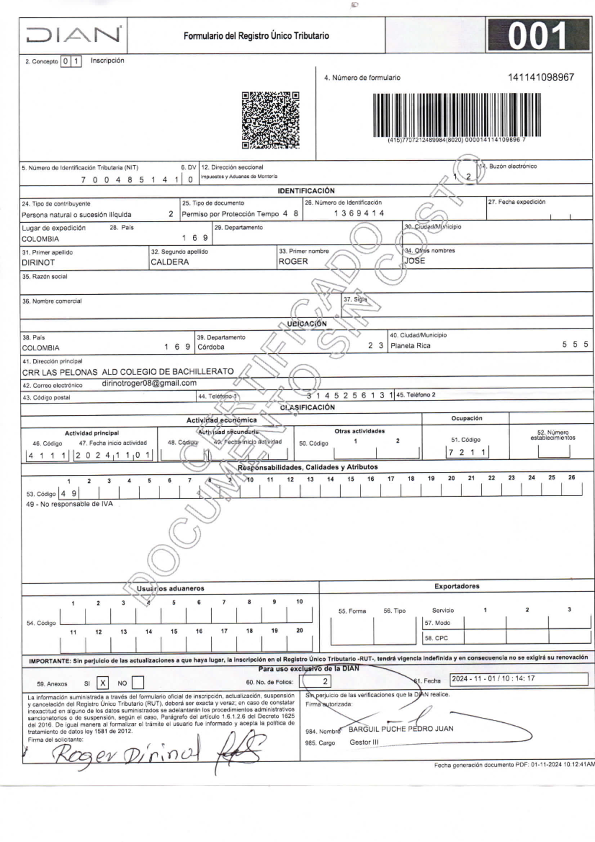 RUT 141141098967 - Registro Único Tributario (RUT) Documento - Studocu