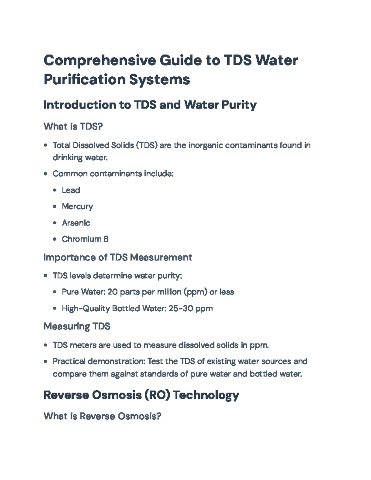 Comprehensive Guide to TDS Water Purification Systems and RO Technology ...