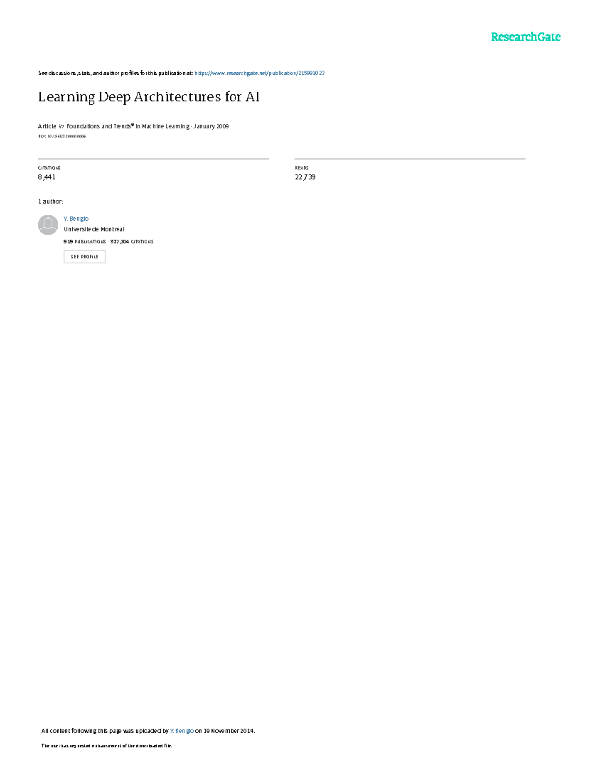 Deep Architectures in AI: Learning Algorithms and Theoretical Insights ...