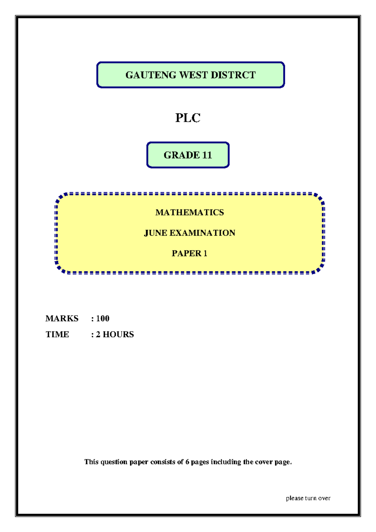 Grade 11 Mathematics - June Exam P1 - 2025 Question Paper - Studocu