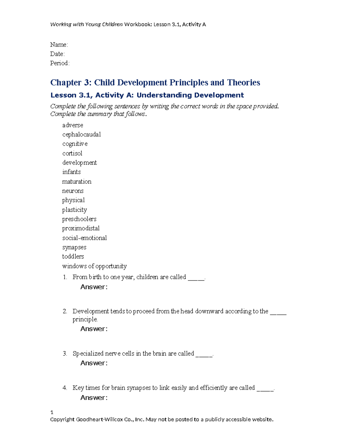 Working with Young Children: Lesson 3.1 Activity A - Understanding Development - Studocu