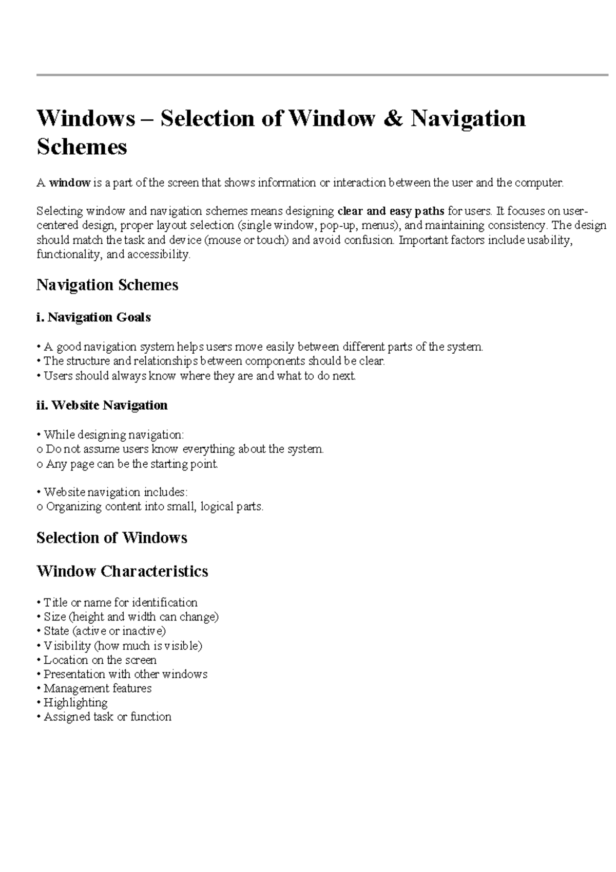 H UNIT 3 - HCI: Window Navigation and User Interaction Design - Studocu