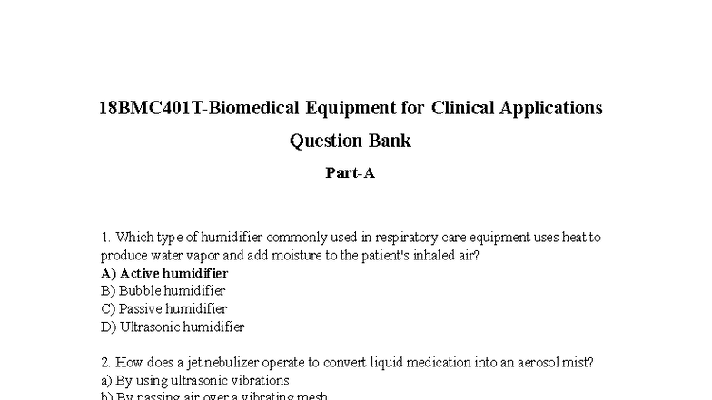 Unit 3 QB - important questions - 18BMC401T-Biomedical Equipment for ...