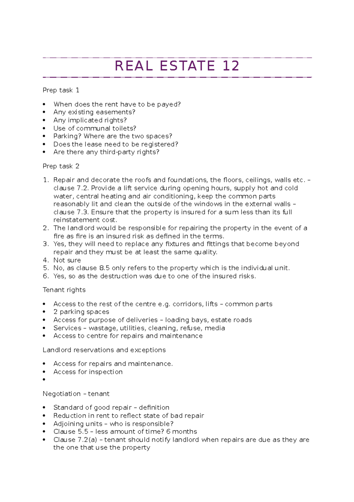 Real Estate - Workshop 12 - REAL ESTATE 12 Prep task 1 When does the ...