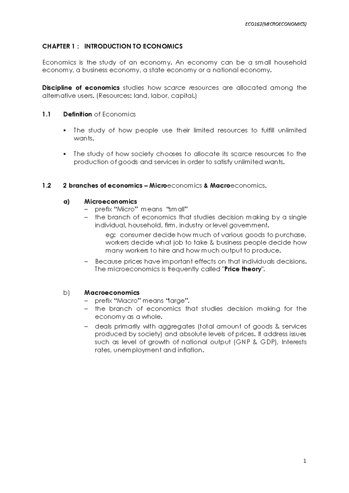 Microeconomics CH 1 & 2: Key Concepts and Notes Summary - Studocu