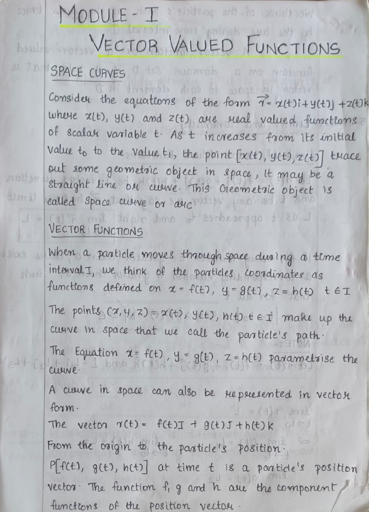 Maths neenu sem3 - ................ - MODULE I VECTOR VALUED FUNCTIONS ...