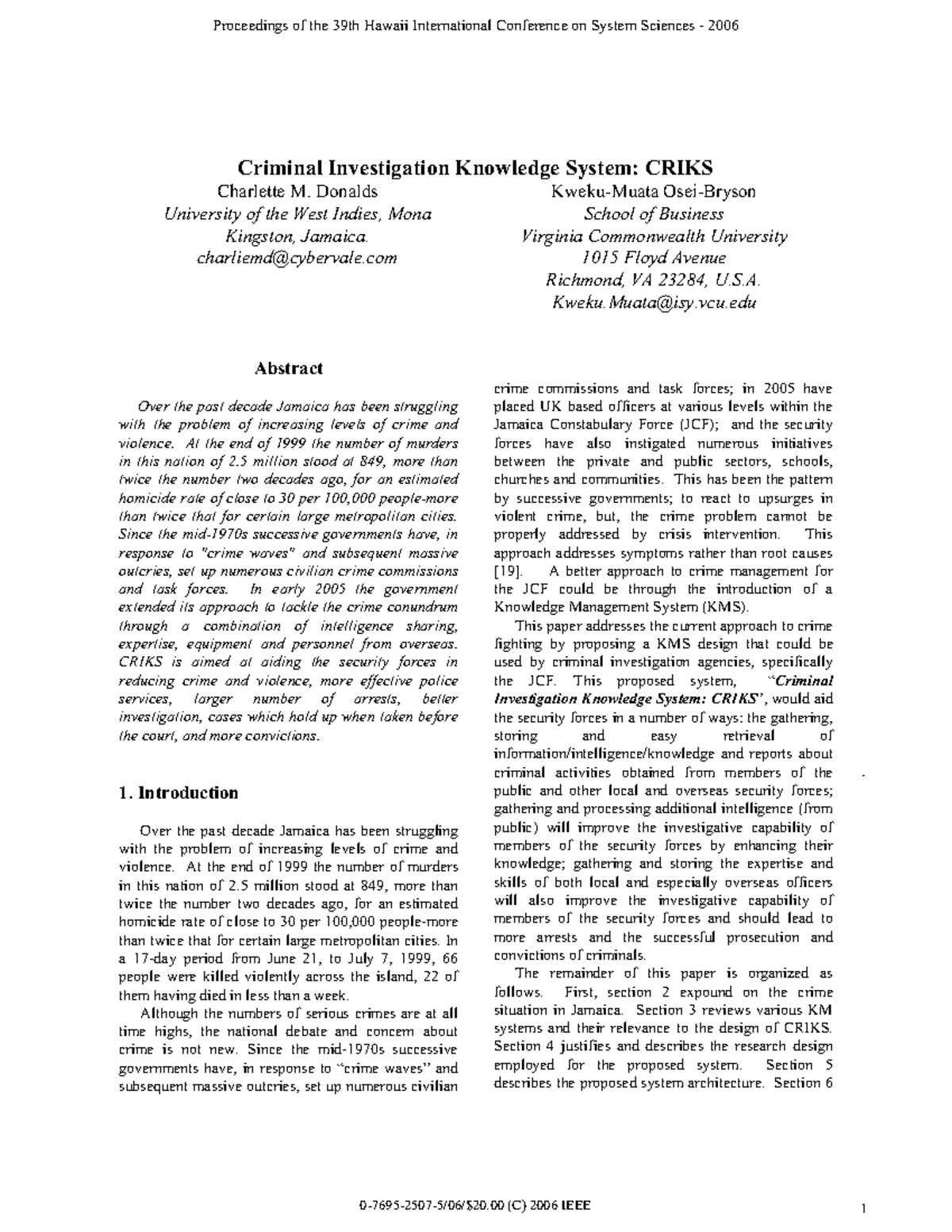 Criminal Investigation Knowledge System - Donalds University of the ...