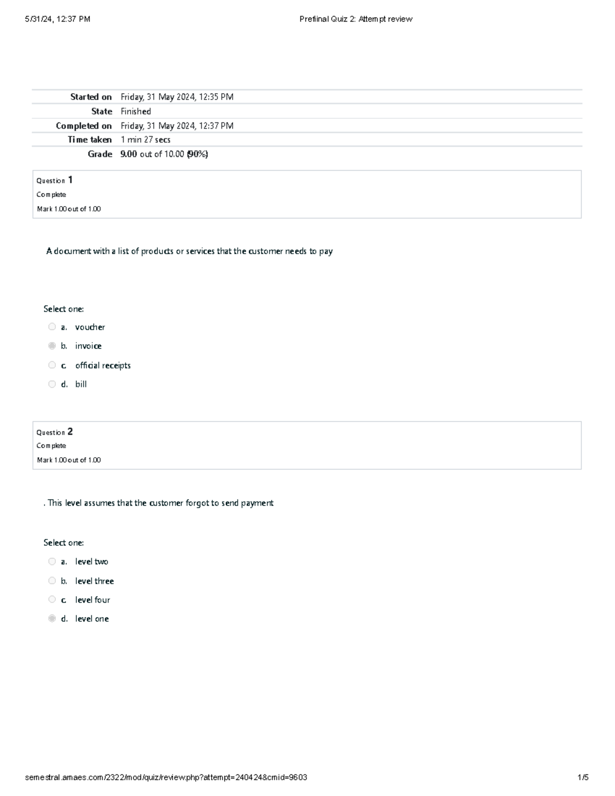 Credit and Collection Prefinal Quiz 2 Review and Attempt Summary - Studocu
