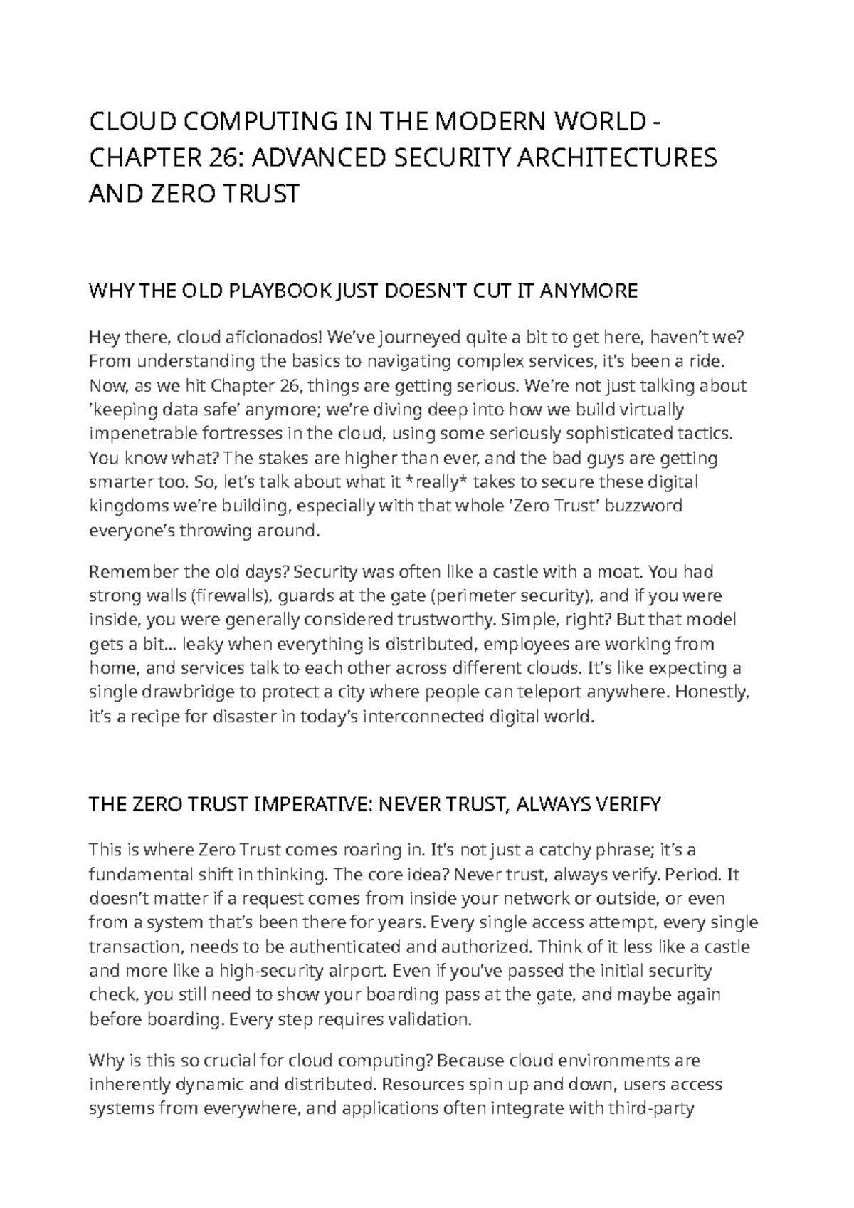 CLOUD COMPUTING MASTERY: CH 26 - ADVANCED SECURITY & ZERO TRUST - Studocu