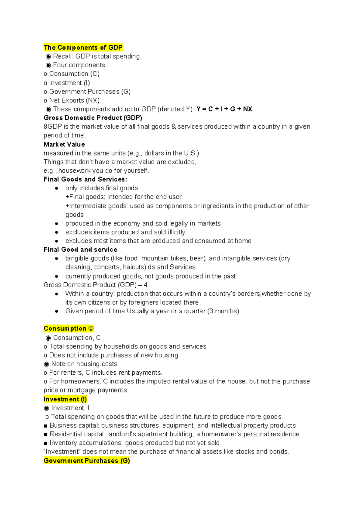 Macro Economics - Chapter 1: Components of GDP Analysis - Studocu
