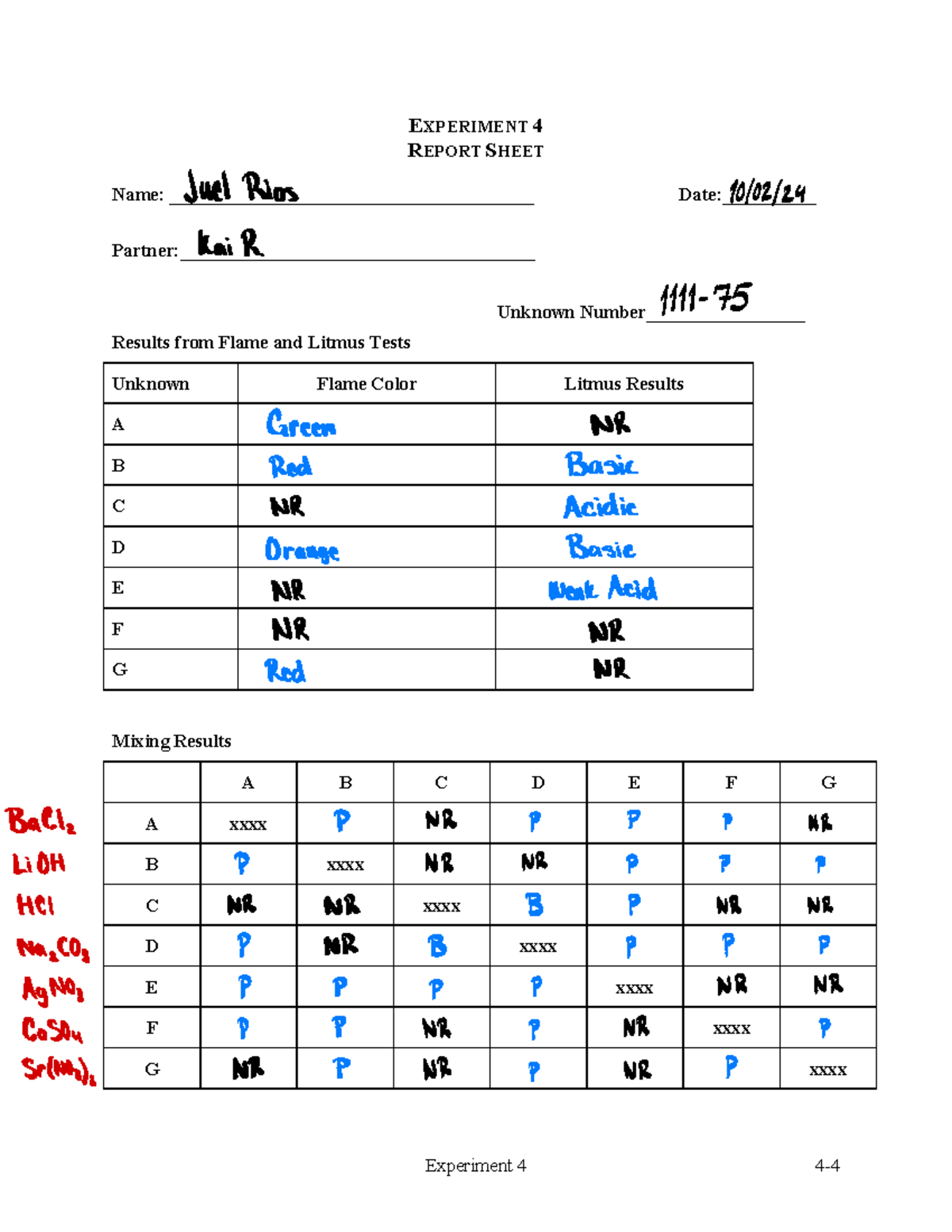 Uof C GL04 Lab - Chemistry I Lab - Experiment 4 4 - 4 EXPERIMENT 4 ...