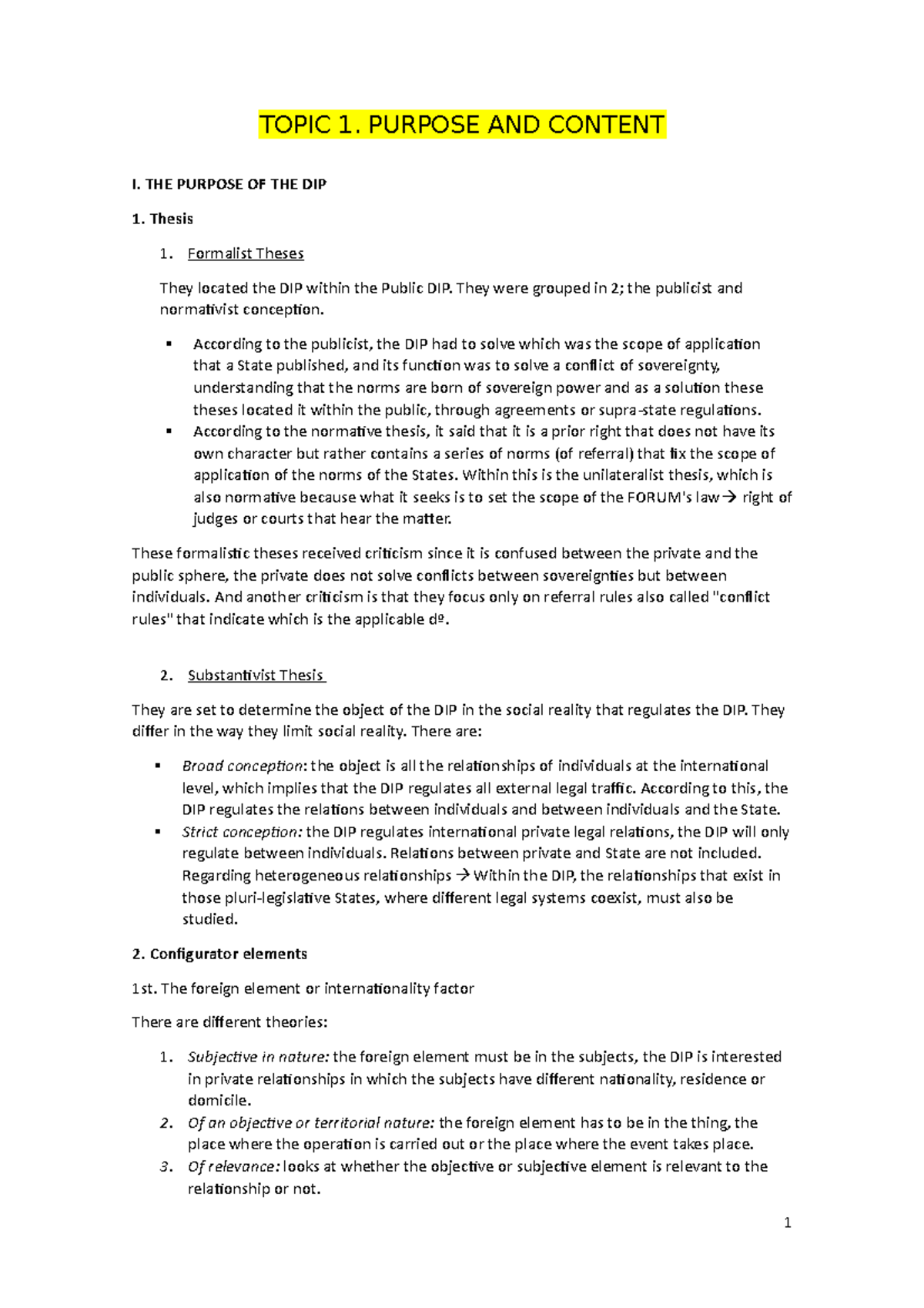 Unit 1 - Lecture notes 1 - TOPIC 1. PURPOSE AND CONTENT I. THE PURPOSE ...