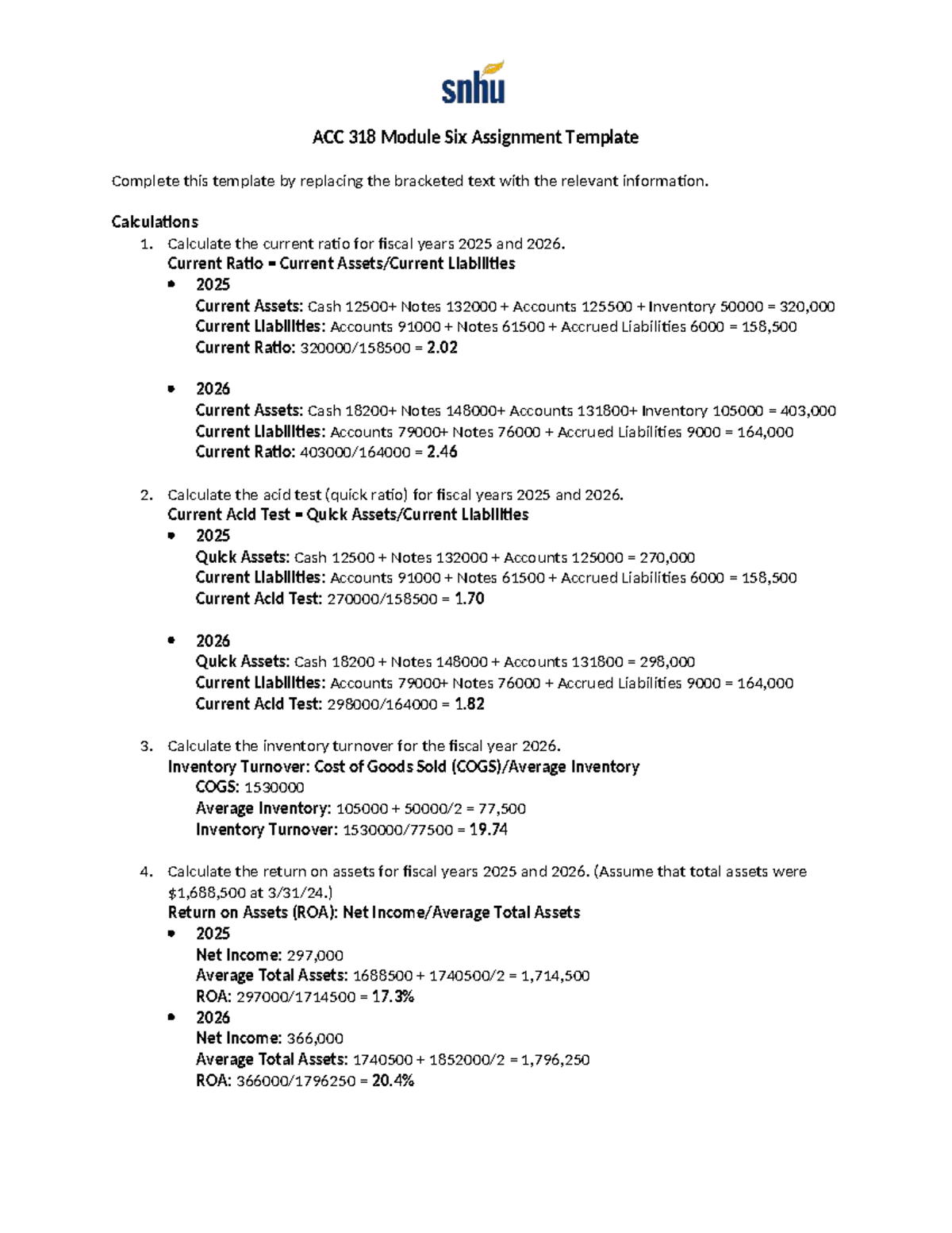 ACC 318 Module Six Financial Analysis Assignment Template - Studocu