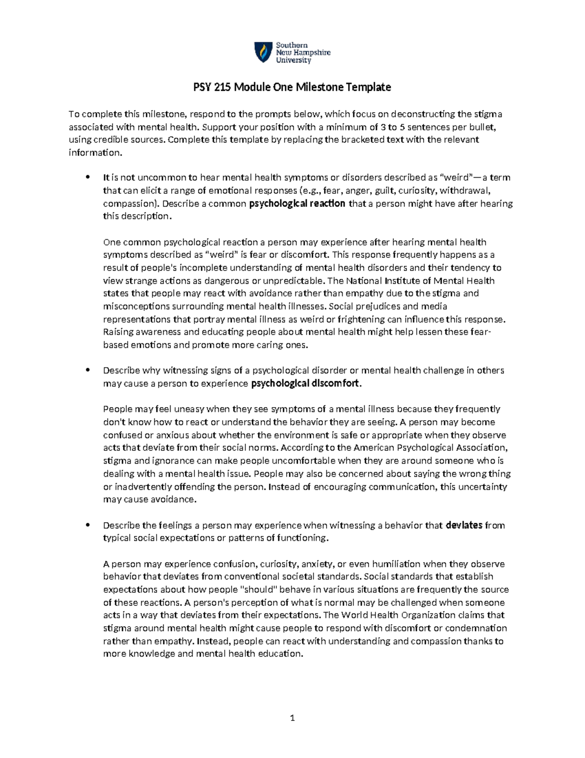 PSY 215 Module 1 Milestone: Deconstructing Mental Health Stigma - Studocu