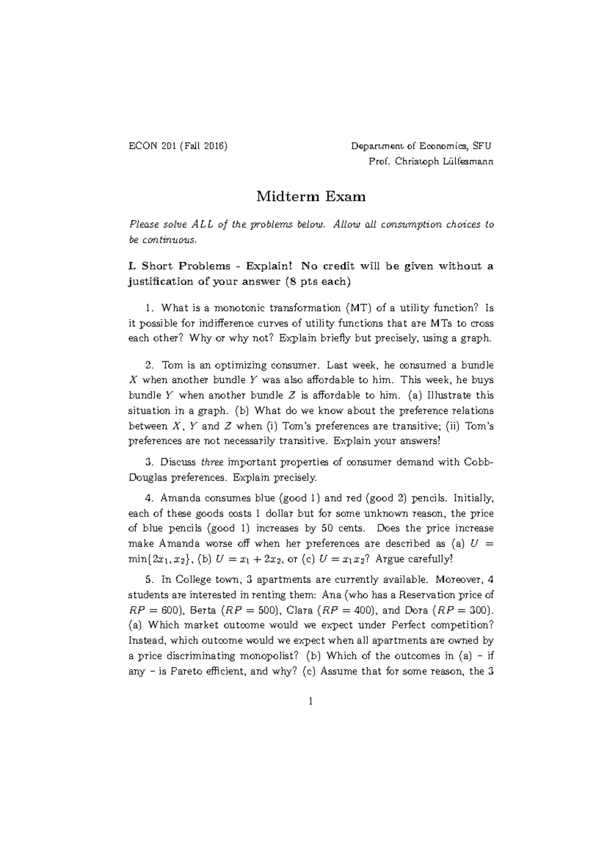 practice midterm - ECON 201 (Fall 2016) Department of Economics, SFU ...