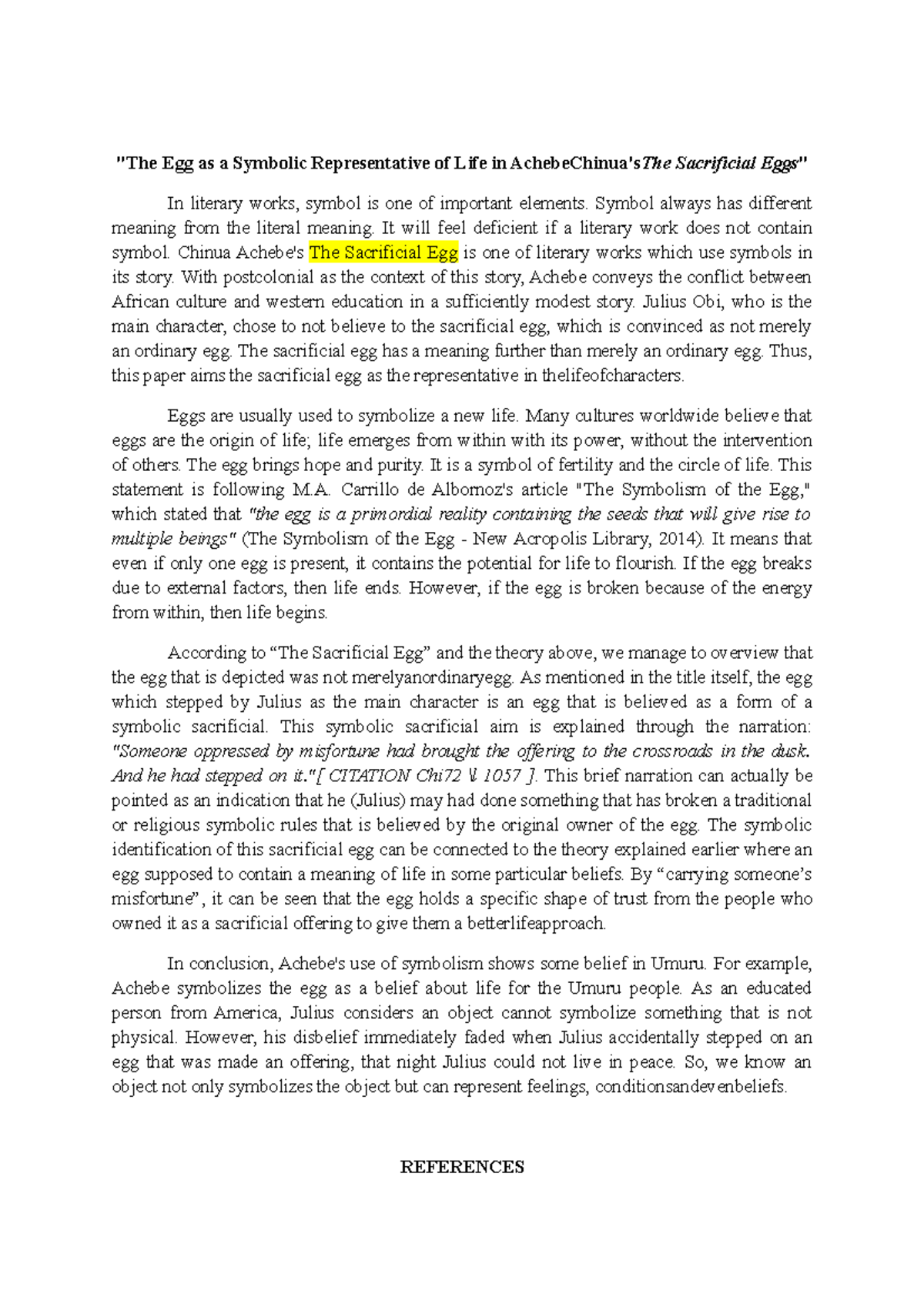 Symbolism of the Egg in Achebe's The Sacrificial Eggs Essay