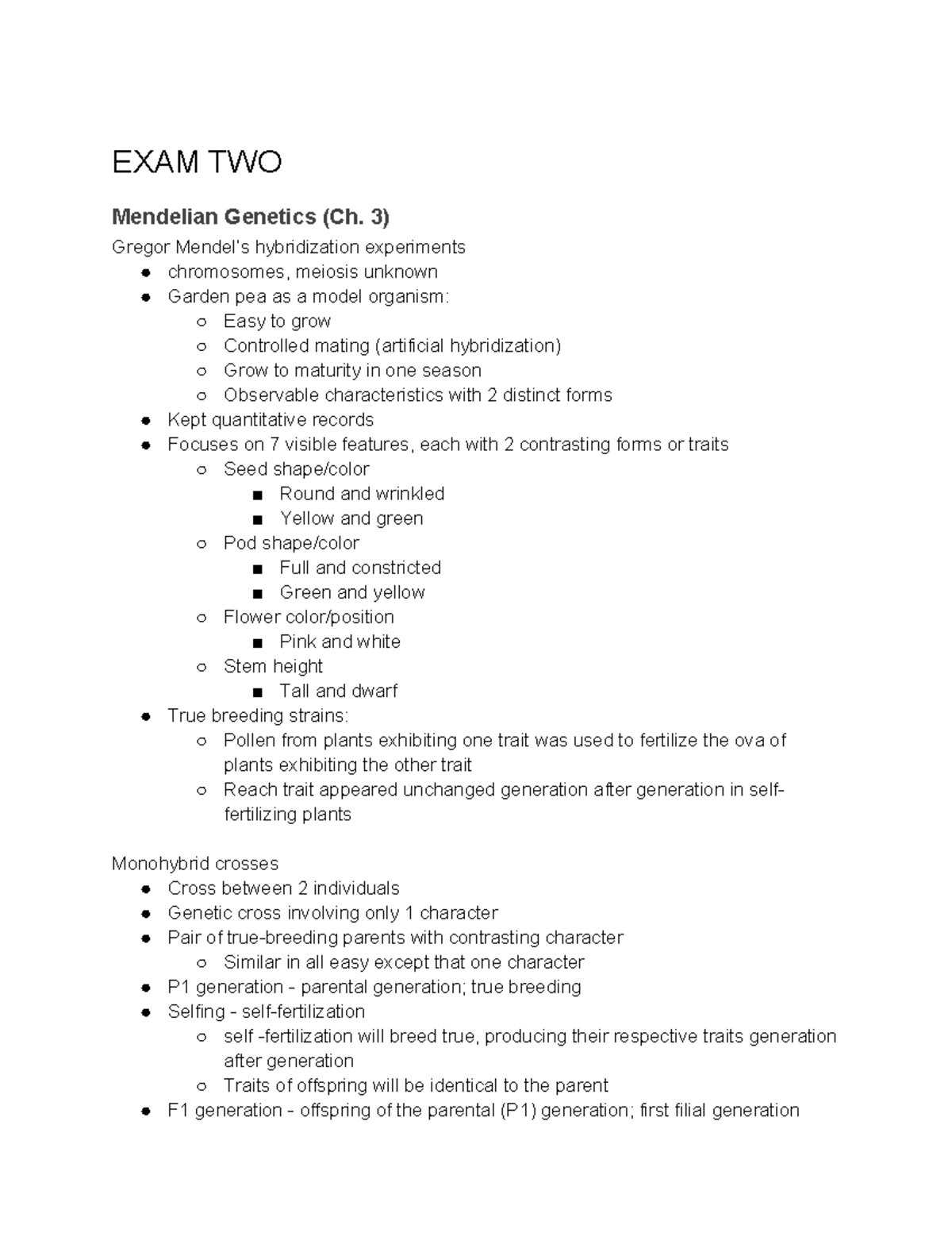 Genetics Exam 2 Lecture Notes - Mendelian Inheritance & DNA Replication ...