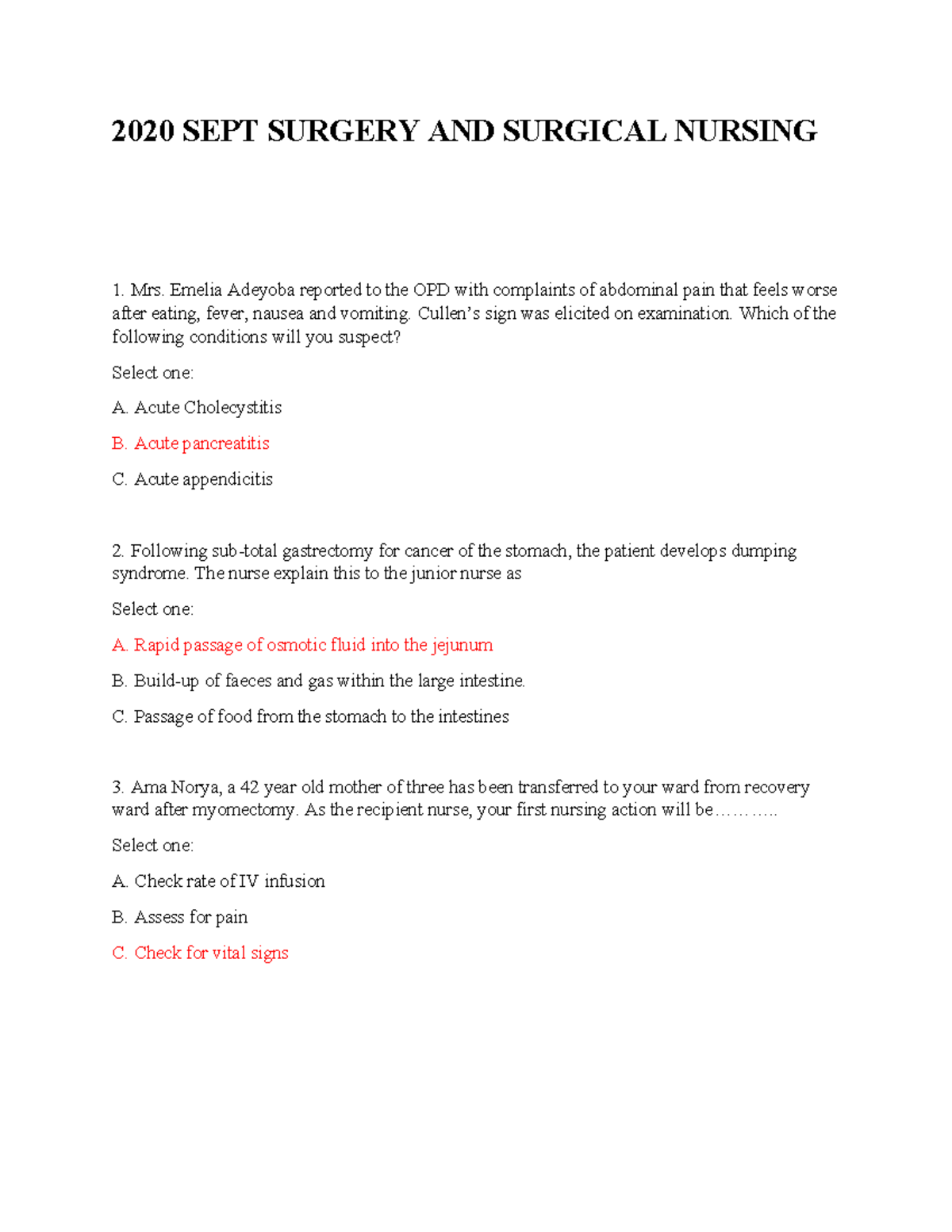 Surgery and Surgical Nursing 1: Exam Questions and Answers (2020) - Studocu
