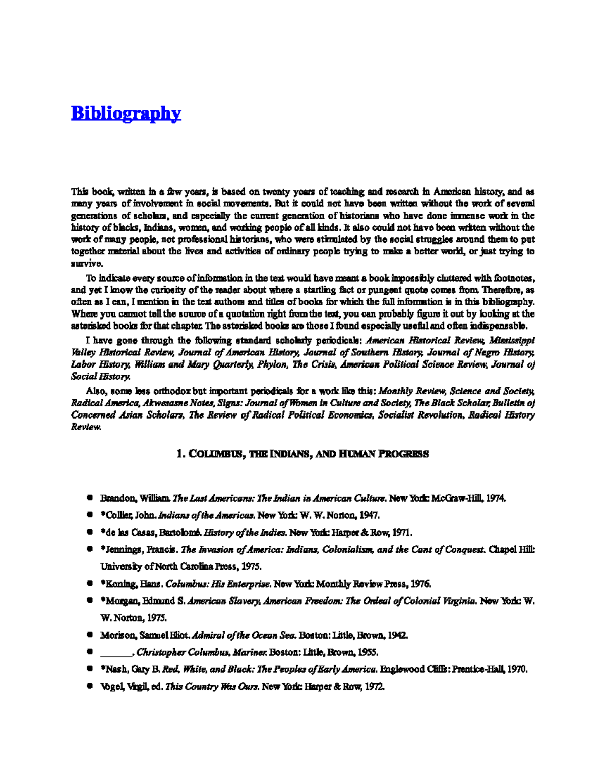 A People’s History of the United States: Bibliography & Sources - Studocu