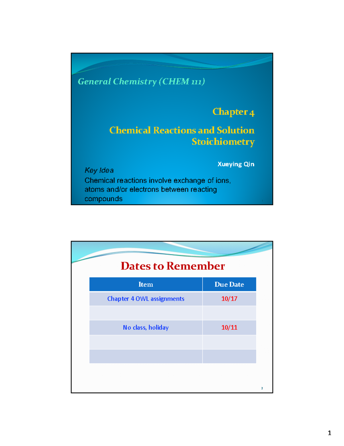 CHEM 111 Chapter 4: Chemical Reactions & Stoichiometry Notes - Studocu