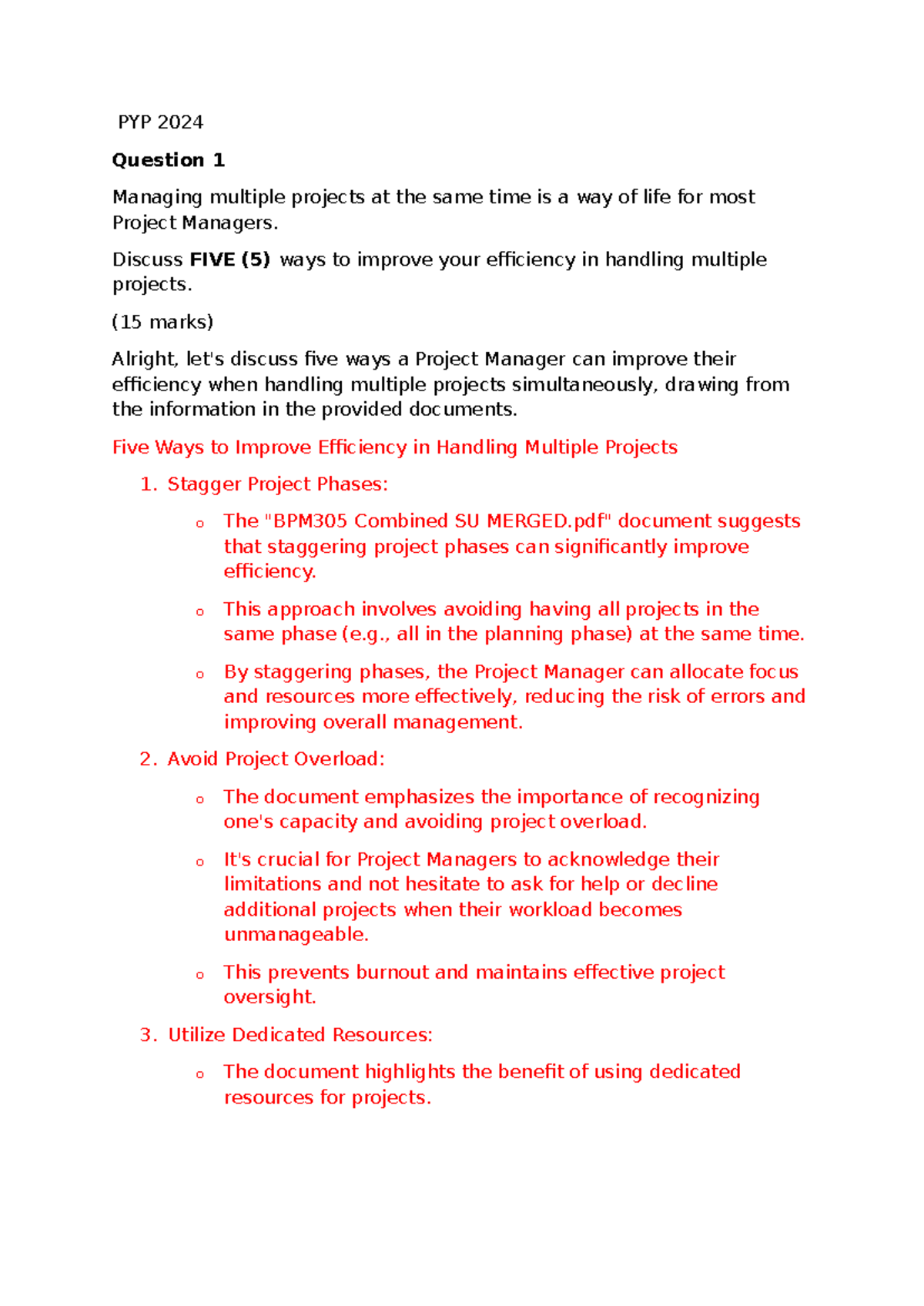 PYP 2024 Final Exam: Enhancing Project Management Efficiency - Studocu