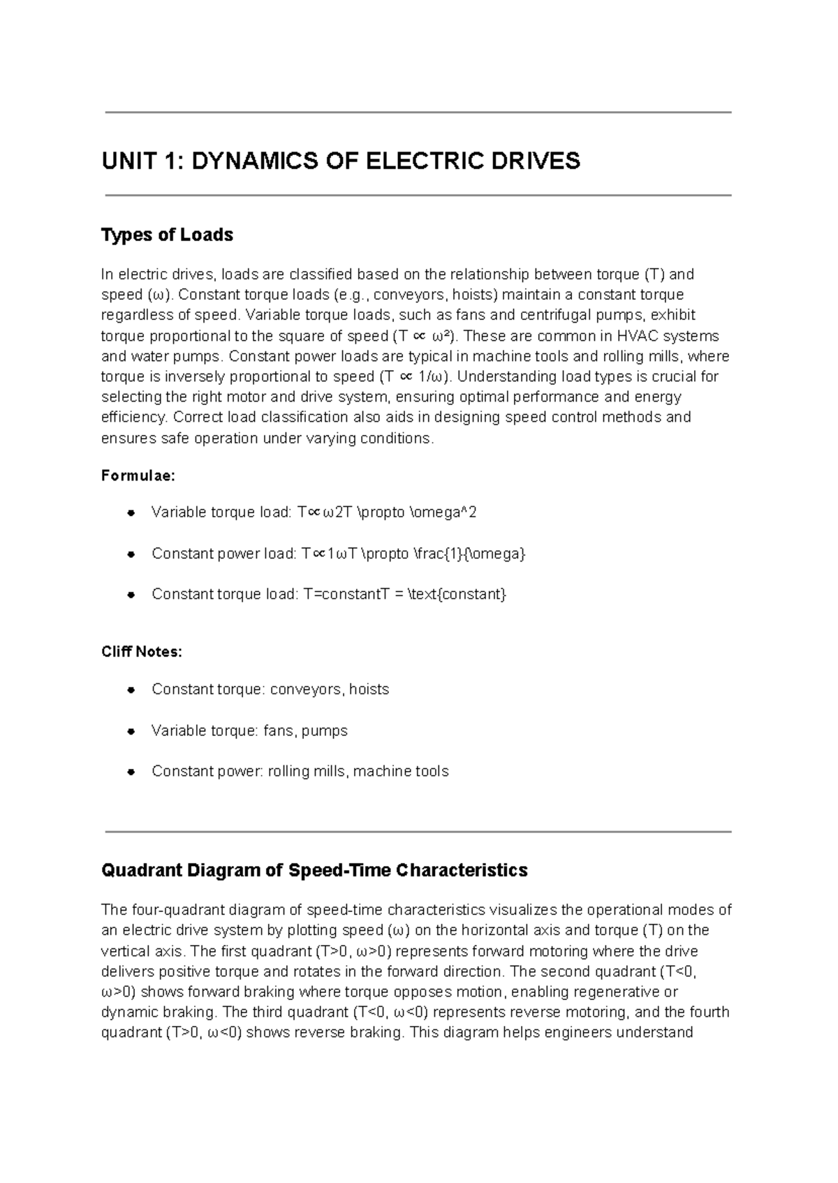 ED-Notes: Dynamics of Electric Drives - Load Types and Control Methods ...
