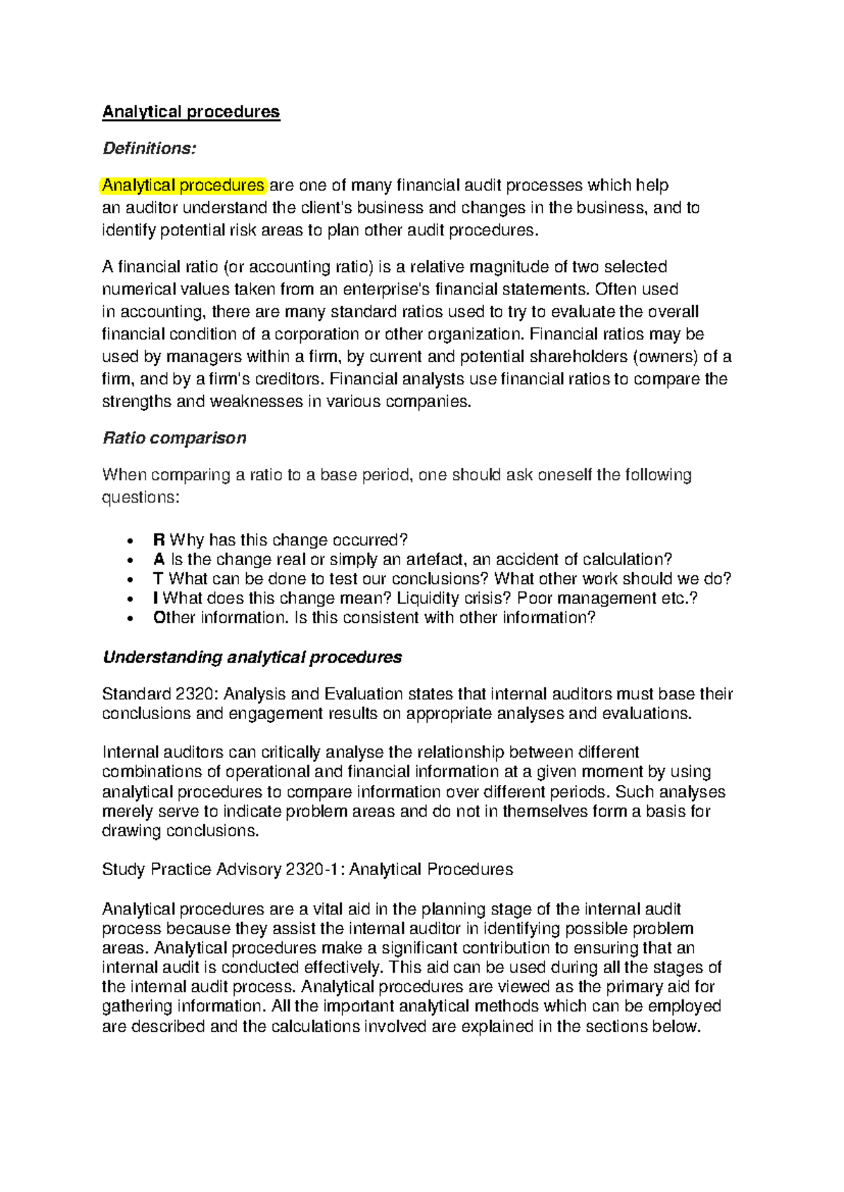 Analytical procedures - Analytical procedures Definitions: Analytical ...