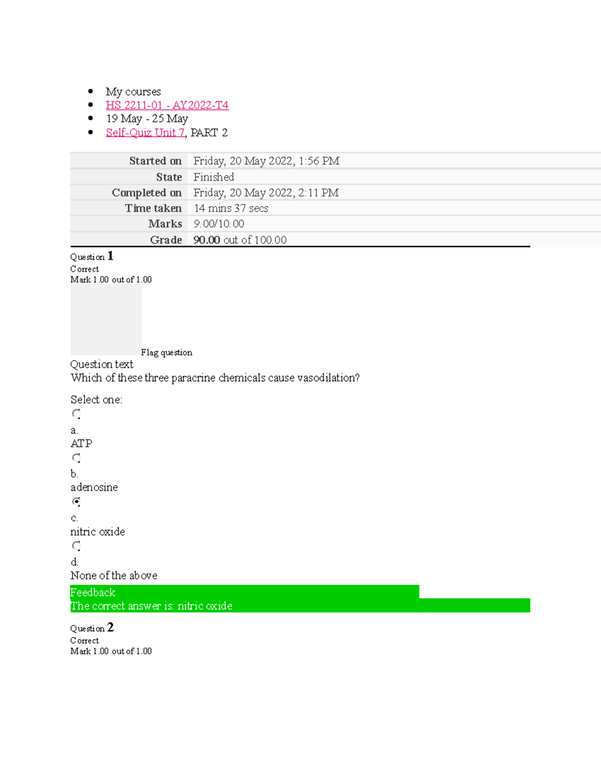 HS 2211 SELF QUIZ UNIT 7 PART 2docx - My courses HS 2211-01 - AY2022-T ...
