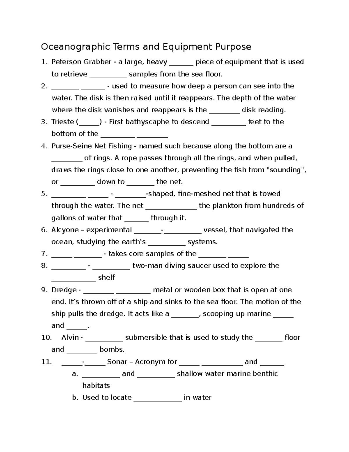 Oceanographic Equipment Guided Notes (2025) - Studocu