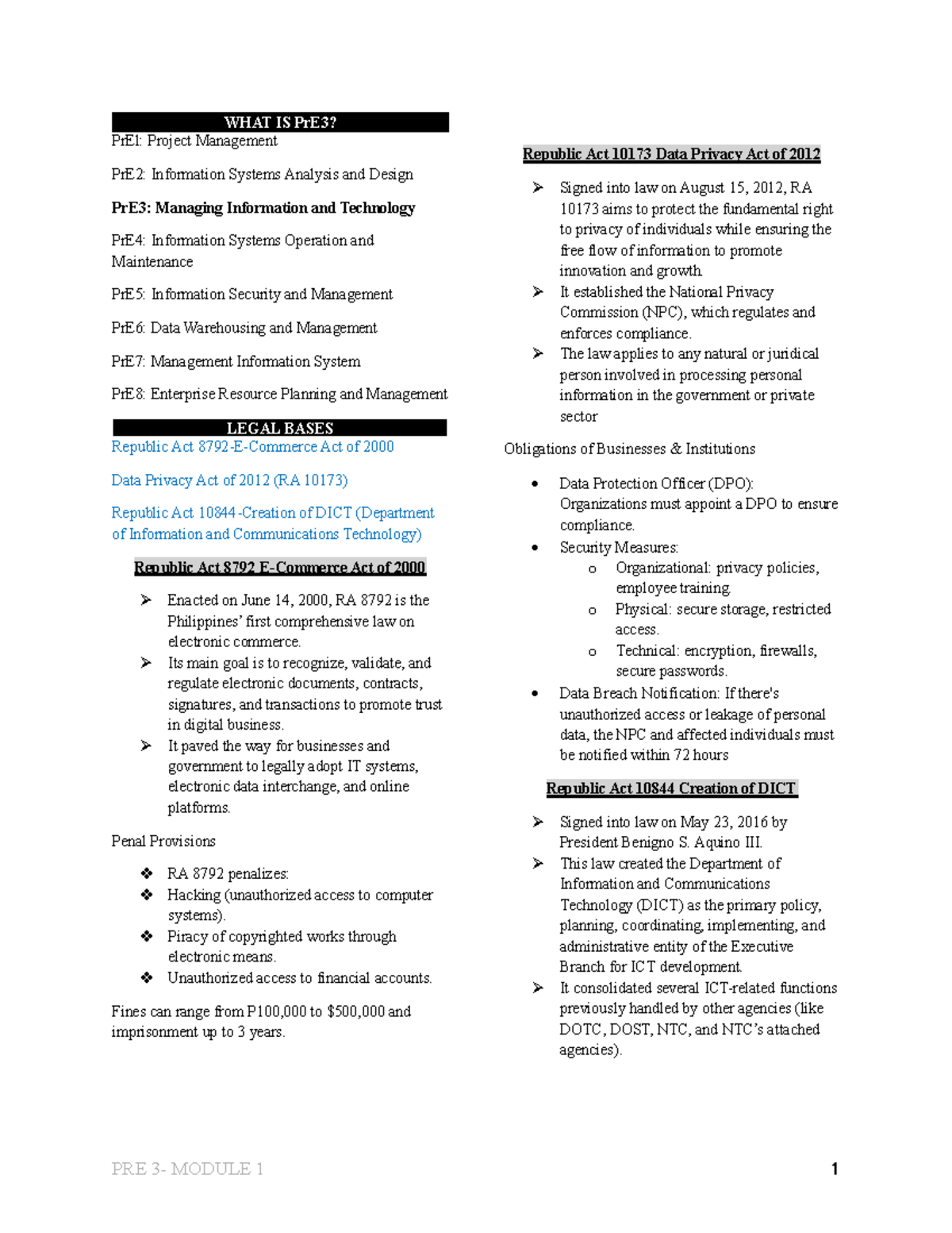 PRE-3: Overview of Information Technology Management Laws and Systems ...