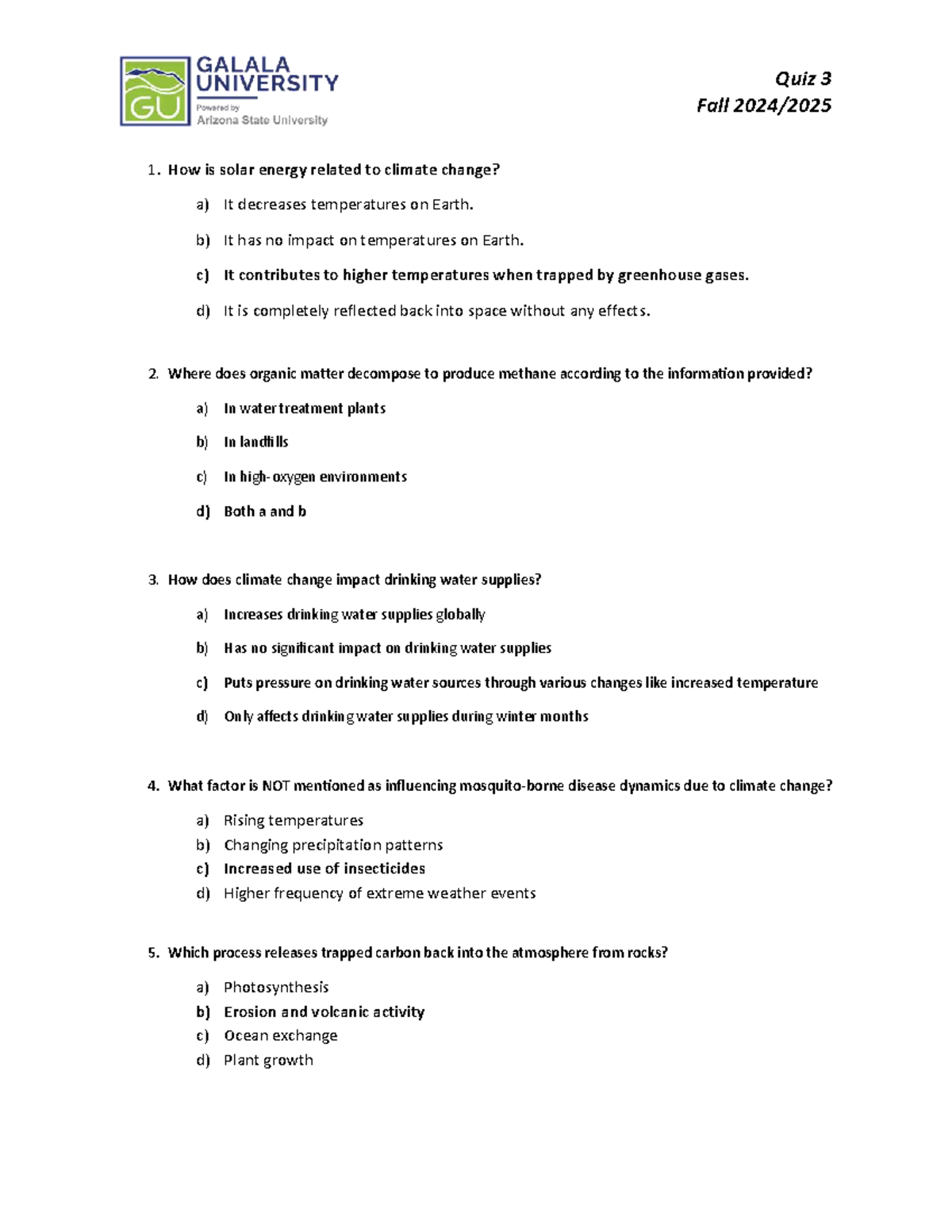 Quiz 3 - Climate Change and Its Impacts on Health and Environment - Studocu