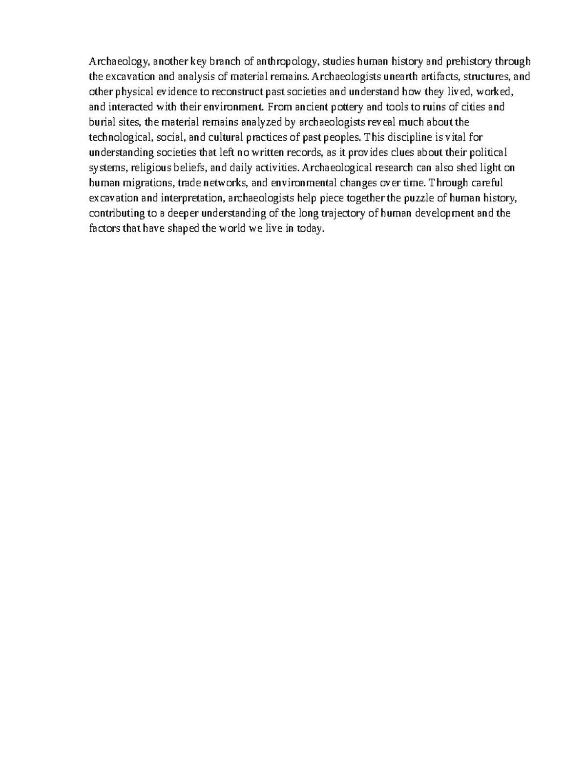 ANTH AM 201 - Class Essay on Archaeology and Human History - Studocu
