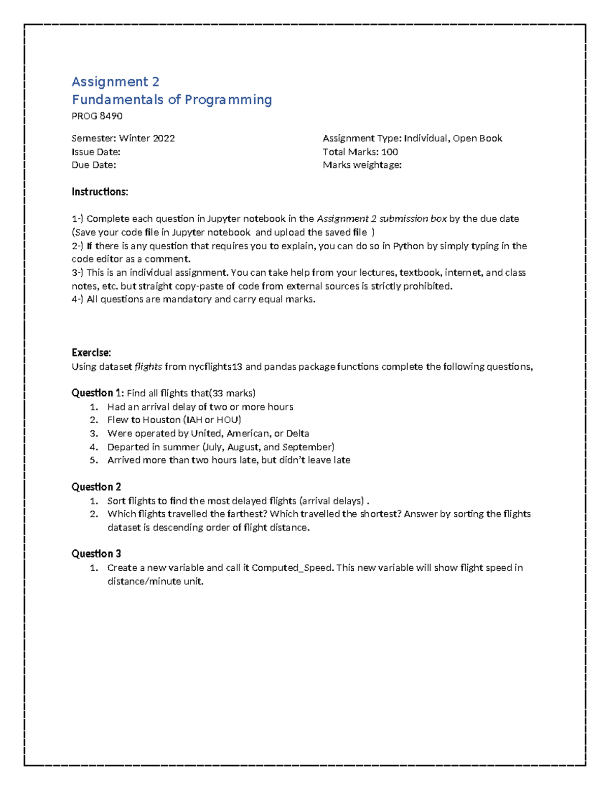 Assignment 2: PROG 8490 - Fundamentals of Programming - Winter 2022 ...