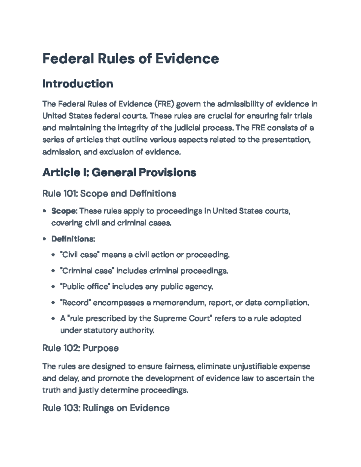 Overview of the Federal Rules of Evidence: Key Provisions and ...