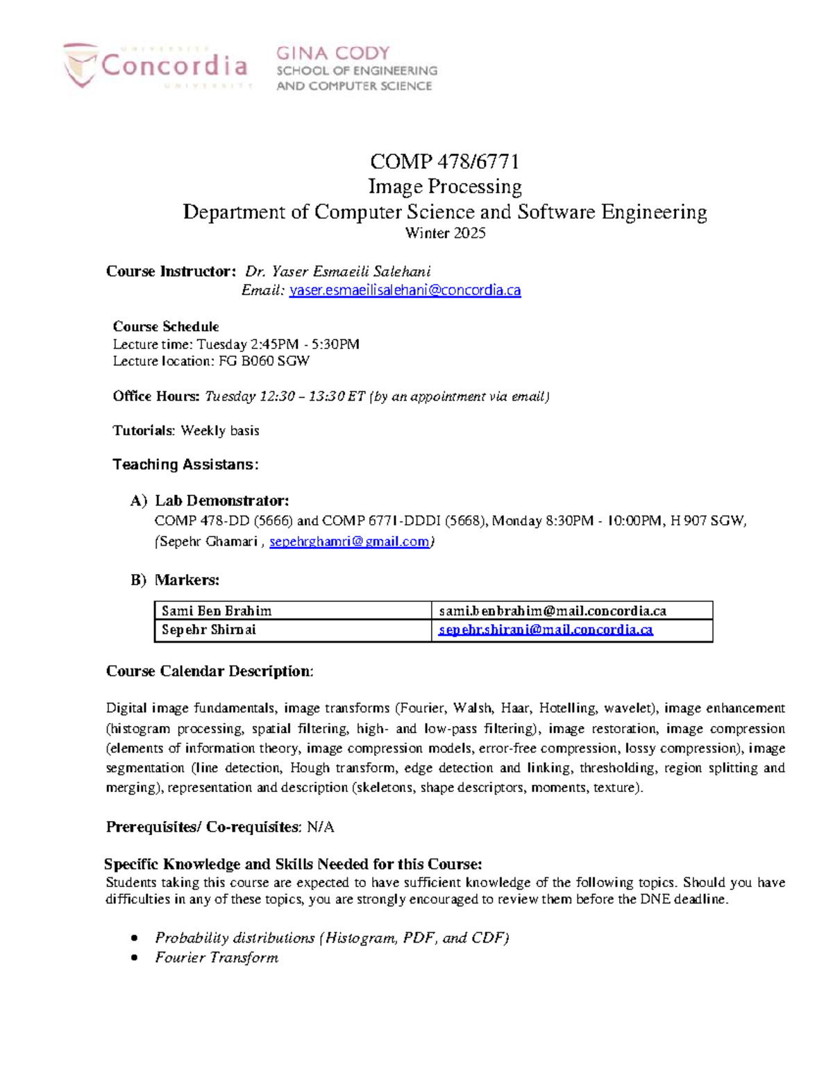 COMP 478 Image Processing Course Outline - Winter 2025 - Studocu