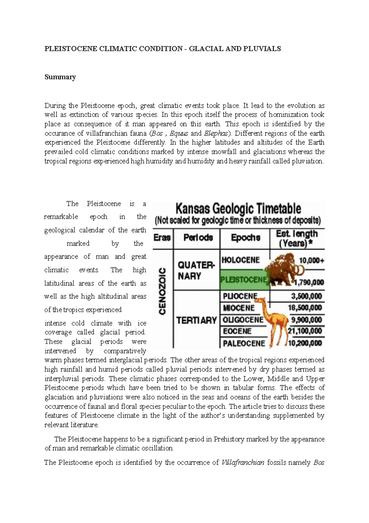 Pleistocene Climatic Conditions: Glacial and Pluvial Phases (2003-2008 ...