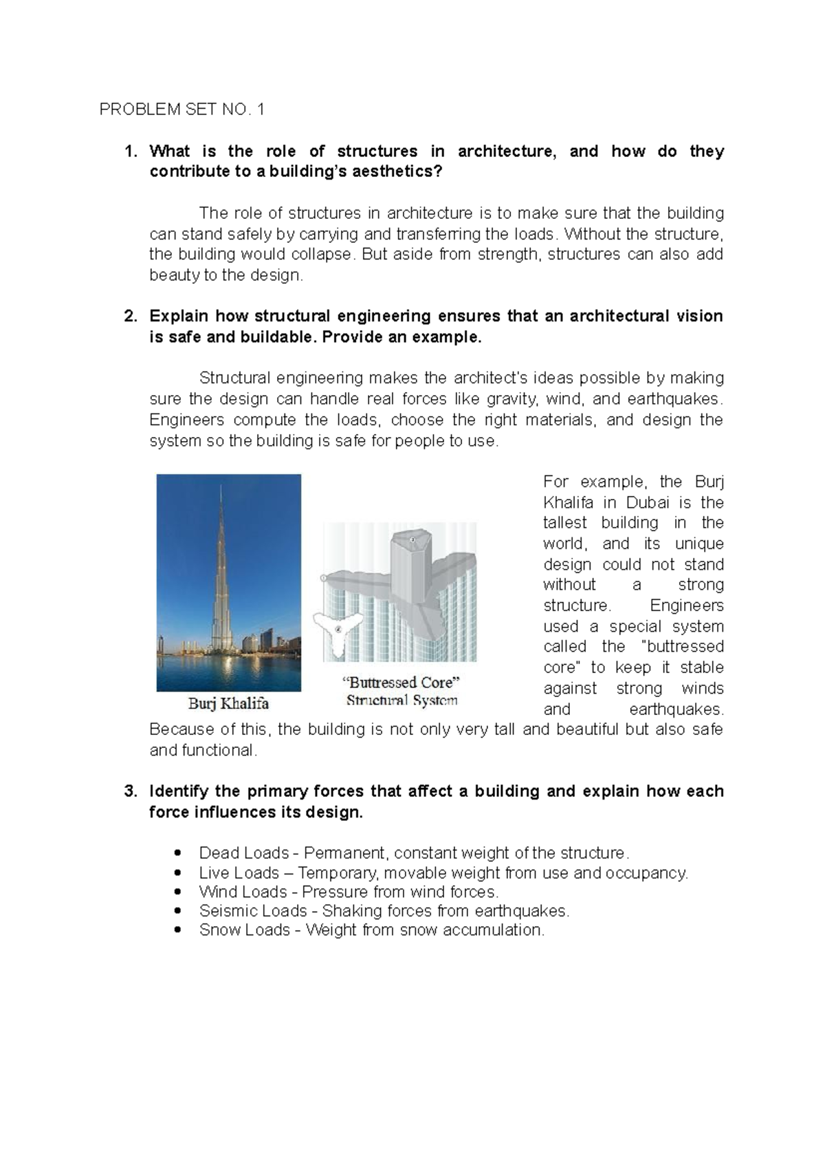 Problem Set 1: Structures in Architecture and Engineering Principles ...