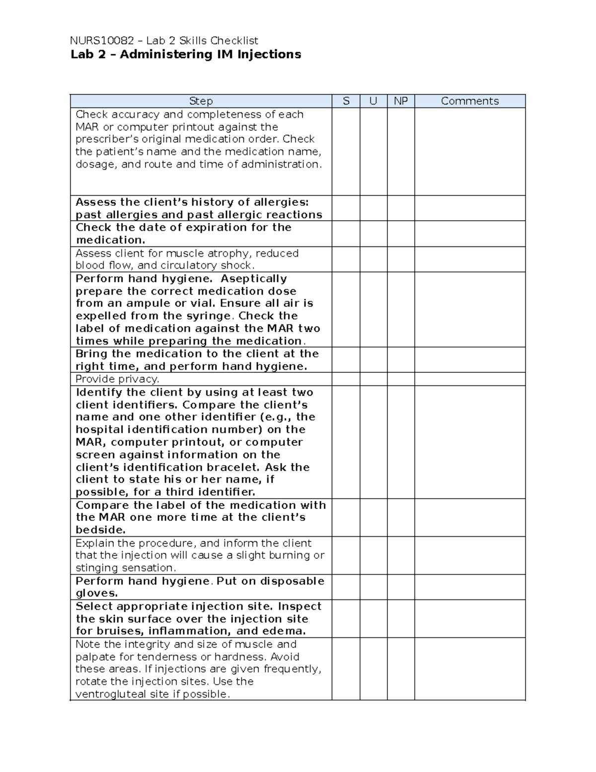 Administering IM injections revised W25 - NURS10082 – Lab 2 Skills ...