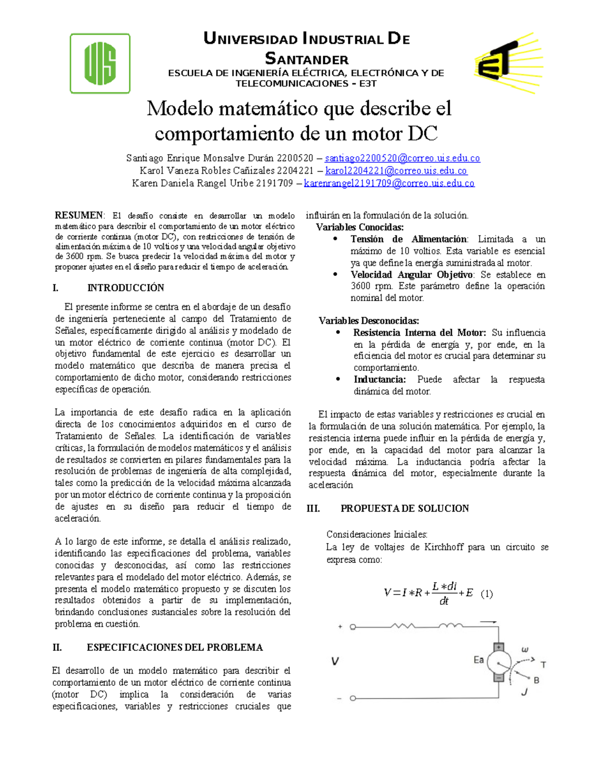 Modelo Matemático de un Motor DC: Análisis y Predicción de ...
